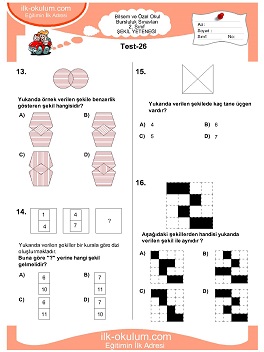 ilkokul 1. Sınıf Bilsem Zeka Testi 